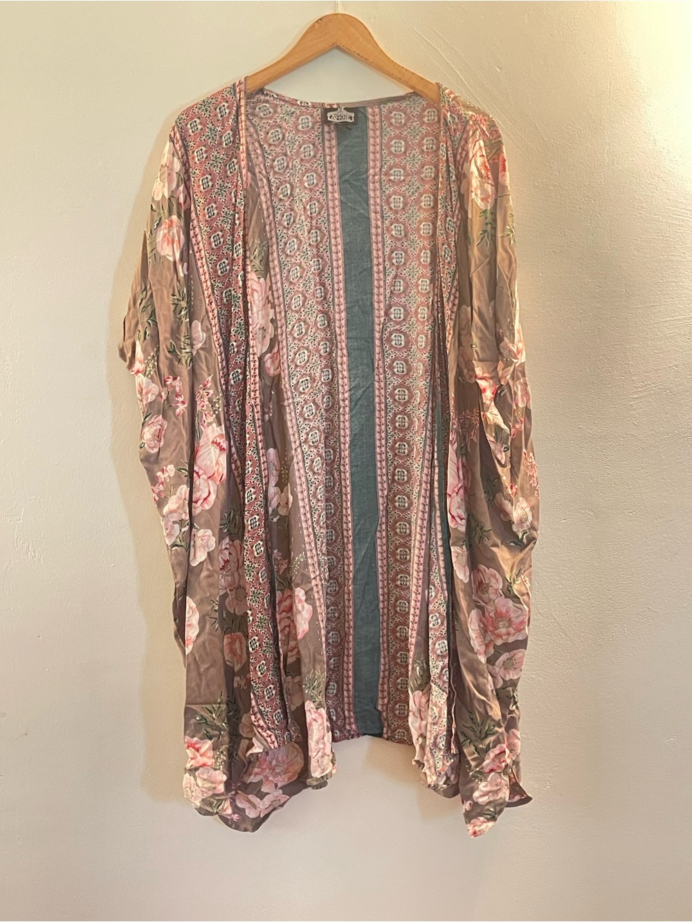 ANGIE Floral Boho Kimono Cardigan in Blush and Taupe